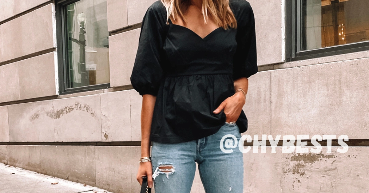 Statement Puff Sleeve Tops with High Waist Jeans